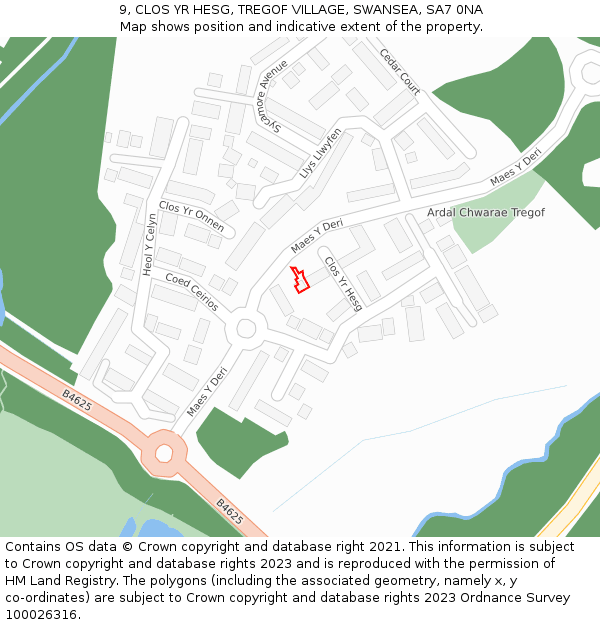 9, CLOS YR HESG, TREGOF VILLAGE, SWANSEA, SA7 0NA: Location map and indicative extent of plot