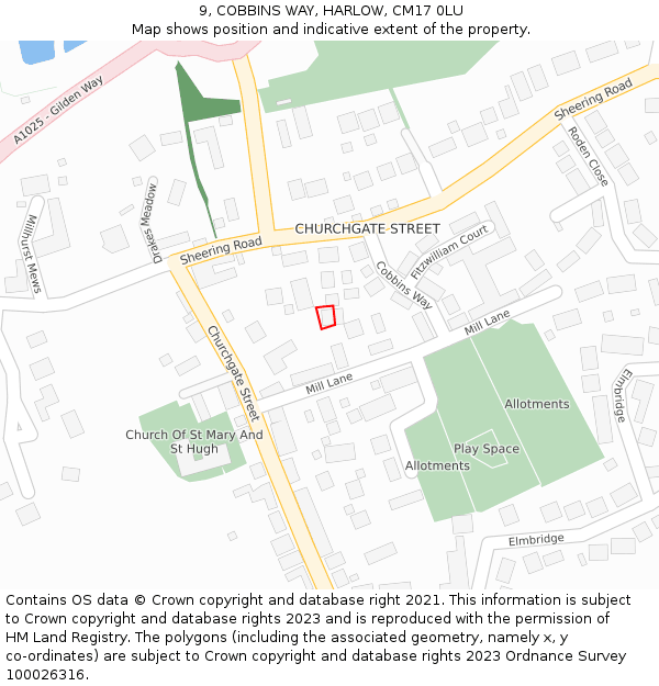 9, COBBINS WAY, HARLOW, CM17 0LU: Location map and indicative extent of plot