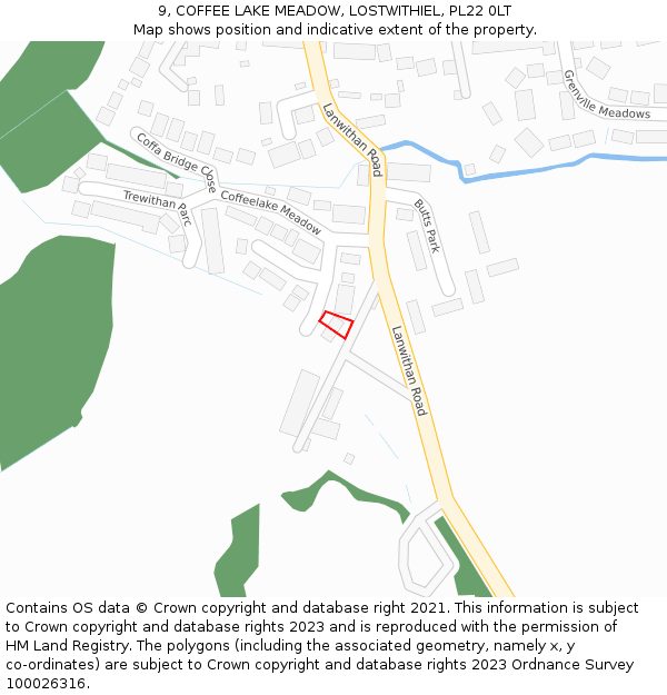 9, COFFEE LAKE MEADOW, LOSTWITHIEL, PL22 0LT: Location map and indicative extent of plot