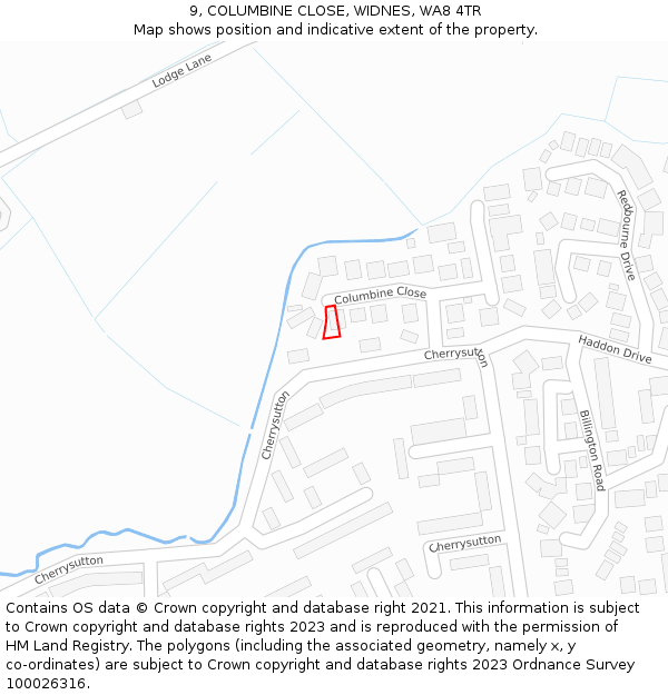 9, COLUMBINE CLOSE, WIDNES, WA8 4TR: Location map and indicative extent of plot