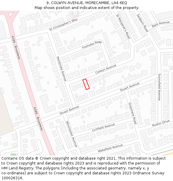 9, COLWYN AVENUE, MORECAMBE, LA4 6EQ: Location map and indicative extent of plot