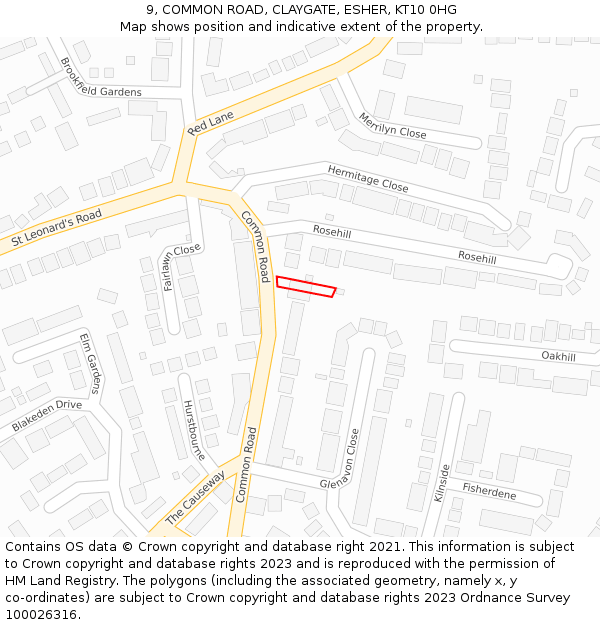 9, COMMON ROAD, CLAYGATE, ESHER, KT10 0HG: Location map and indicative extent of plot