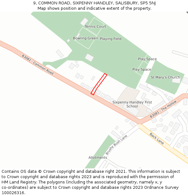 9, COMMON ROAD, SIXPENNY HANDLEY, SALISBURY, SP5 5NJ: Location map and indicative extent of plot