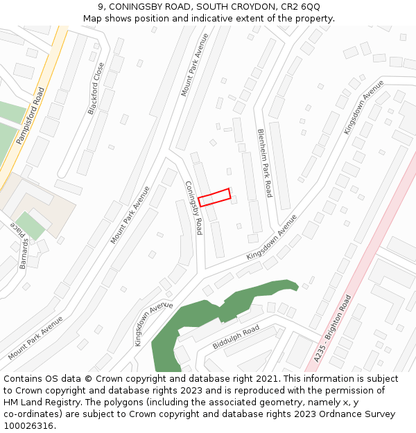 9, CONINGSBY ROAD, SOUTH CROYDON, CR2 6QQ: Location map and indicative extent of plot