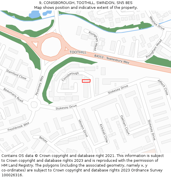 9, CONISBOROUGH, TOOTHILL, SWINDON, SN5 8ES: Location map and indicative extent of plot