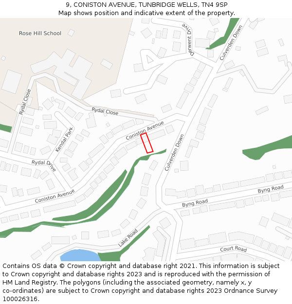 9, CONISTON AVENUE, TUNBRIDGE WELLS, TN4 9SP: Location map and indicative extent of plot