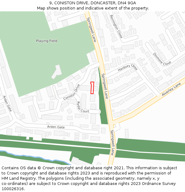 9, CONISTON DRIVE, DONCASTER, DN4 9GA: Location map and indicative extent of plot