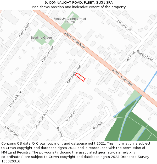 9, CONNAUGHT ROAD, FLEET, GU51 3RA: Location map and indicative extent of plot