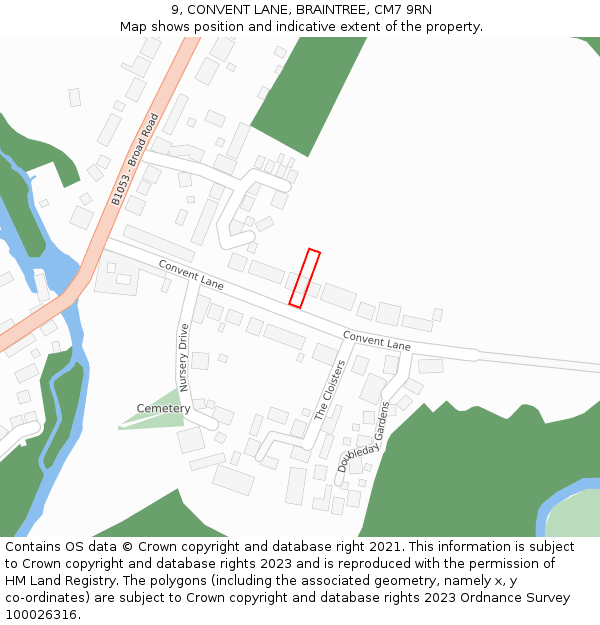 9, CONVENT LANE, BRAINTREE, CM7 9RN: Location map and indicative extent of plot