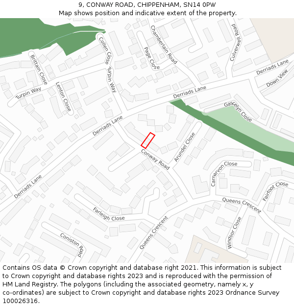 9, CONWAY ROAD, CHIPPENHAM, SN14 0PW: Location map and indicative extent of plot