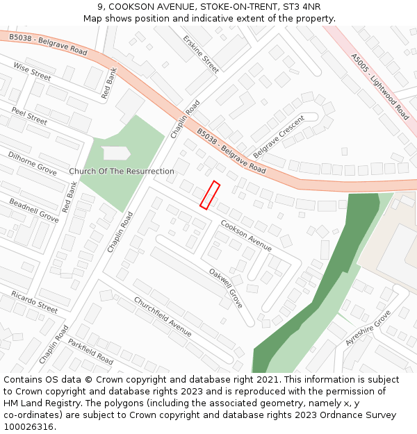 9, COOKSON AVENUE, STOKE-ON-TRENT, ST3 4NR: Location map and indicative extent of plot