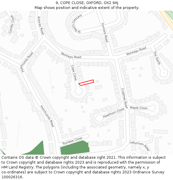 9, COPE CLOSE, OXFORD, OX2 9AJ: Location map and indicative extent of plot