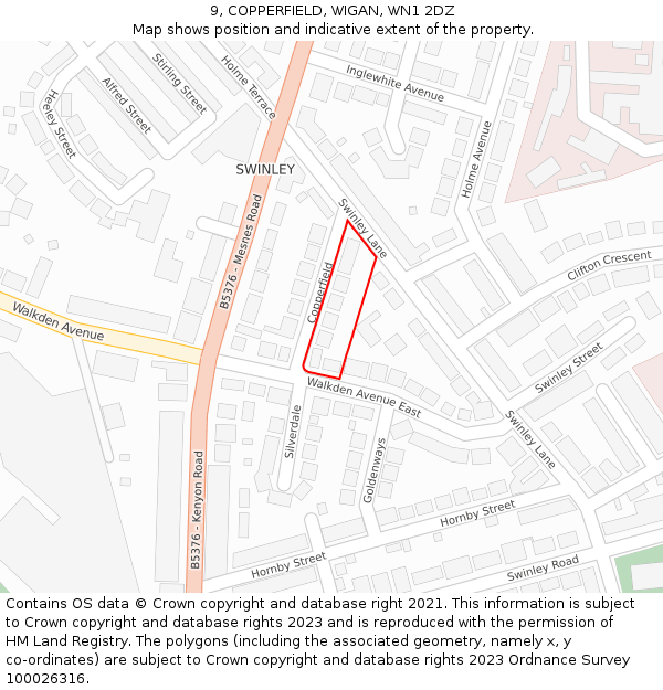 9, COPPERFIELD, WIGAN, WN1 2DZ: Location map and indicative extent of plot