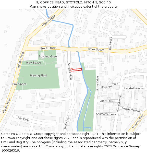 9, COPPICE MEAD, STOTFOLD, HITCHIN, SG5 4JX: Location map and indicative extent of plot