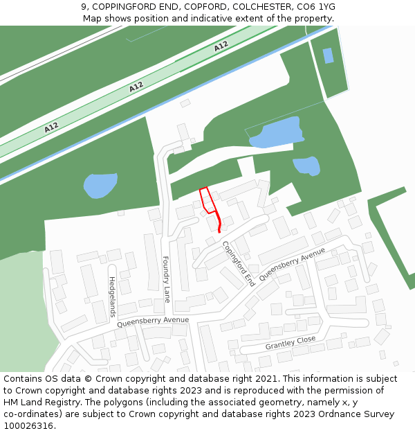 9, COPPINGFORD END, COPFORD, COLCHESTER, CO6 1YG: Location map and indicative extent of plot