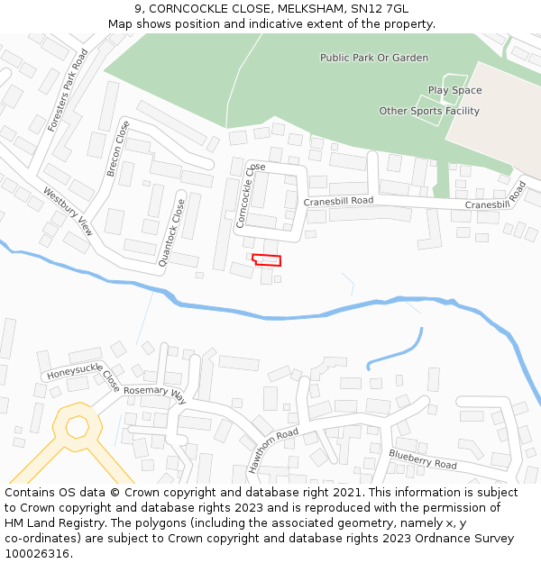 9, CORNCOCKLE CLOSE, MELKSHAM, SN12 7GL: Location map and indicative extent of plot