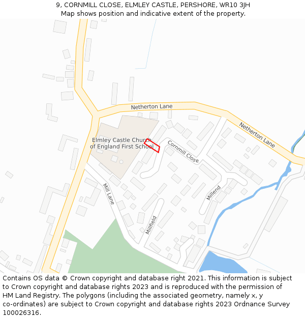 9, CORNMILL CLOSE, ELMLEY CASTLE, PERSHORE, WR10 3JH: Location map and indicative extent of plot