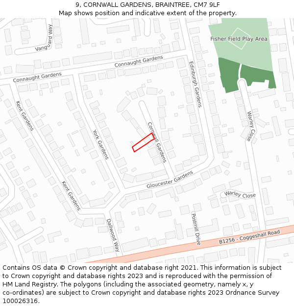 9, CORNWALL GARDENS, BRAINTREE, CM7 9LF: Location map and indicative extent of plot