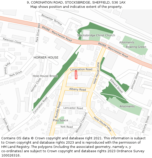9, CORONATION ROAD, STOCKSBRIDGE, SHEFFIELD, S36 1AX: Location map and indicative extent of plot