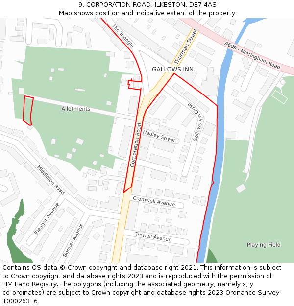 9, CORPORATION ROAD, ILKESTON, DE7 4AS: Location map and indicative extent of plot