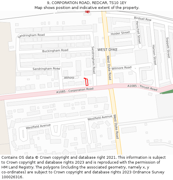 9, CORPORATION ROAD, REDCAR, TS10 1EY: Location map and indicative extent of plot