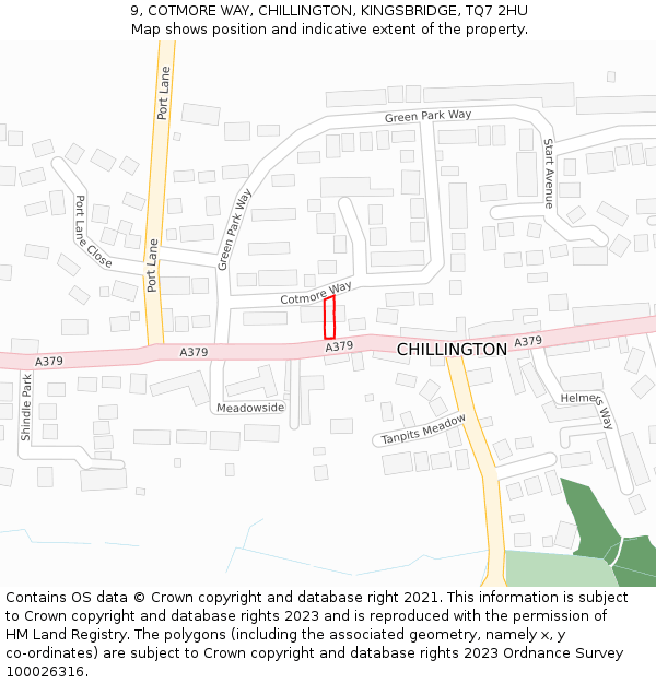 9, COTMORE WAY, CHILLINGTON, KINGSBRIDGE, TQ7 2HU: Location map and indicative extent of plot