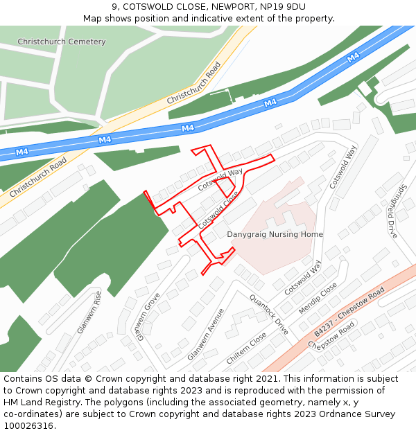 9, COTSWOLD CLOSE, NEWPORT, NP19 9DU: Location map and indicative extent of plot