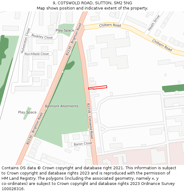 9, COTSWOLD ROAD, SUTTON, SM2 5NG: Location map and indicative extent of plot