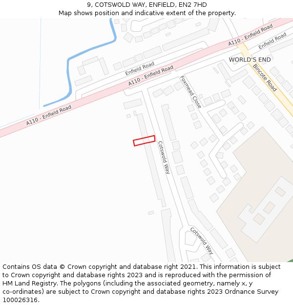 9, COTSWOLD WAY, ENFIELD, EN2 7HD: Location map and indicative extent of plot