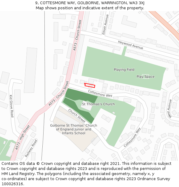 9, COTTESMORE WAY, GOLBORNE, WARRINGTON, WA3 3XJ: Location map and indicative extent of plot