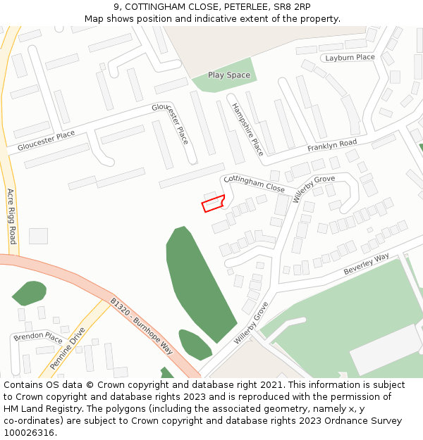 9, COTTINGHAM CLOSE, PETERLEE, SR8 2RP: Location map and indicative extent of plot