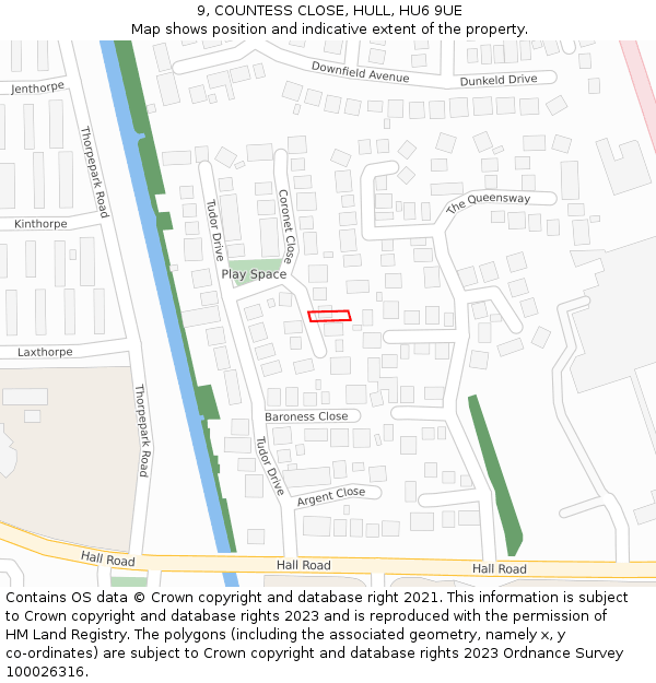 9, COUNTESS CLOSE, HULL, HU6 9UE: Location map and indicative extent of plot