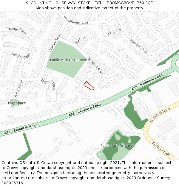 9, COUNTING HOUSE WAY, STOKE HEATH, BROMSGROVE, B60 3QD: Location map and indicative extent of plot