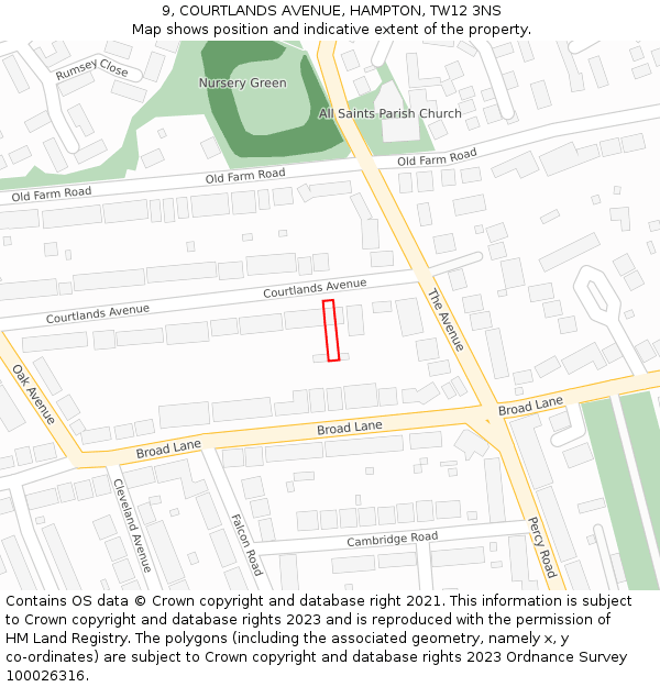 9, COURTLANDS AVENUE, HAMPTON, TW12 3NS: Location map and indicative extent of plot