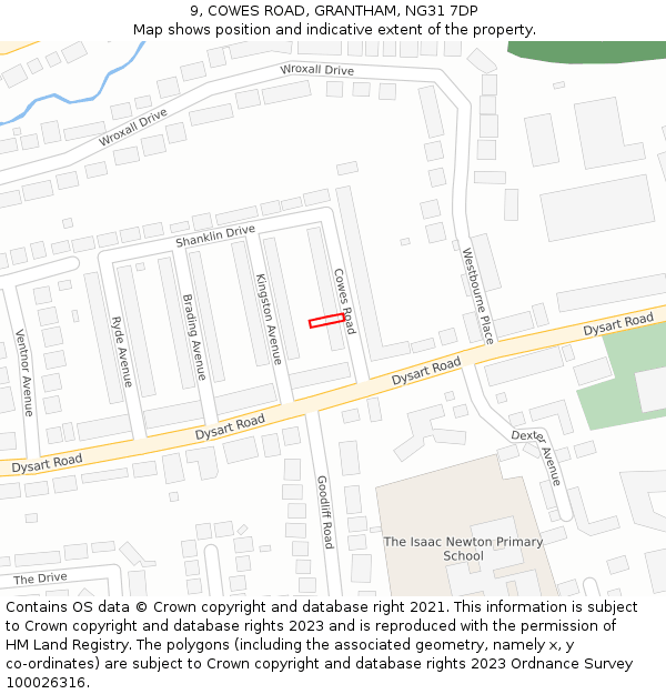 9, COWES ROAD, GRANTHAM, NG31 7DP: Location map and indicative extent of plot