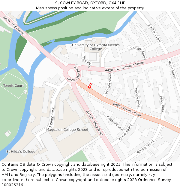 9, COWLEY ROAD, OXFORD, OX4 1HP: Location map and indicative extent of plot