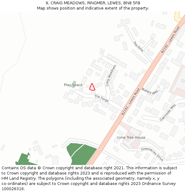 9, CRAIG MEADOWS, RINGMER, LEWES, BN8 5FB: Location map and indicative extent of plot