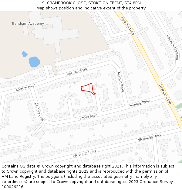 9, CRANBROOK CLOSE, STOKE-ON-TRENT, ST4 8PN: Location map and indicative extent of plot