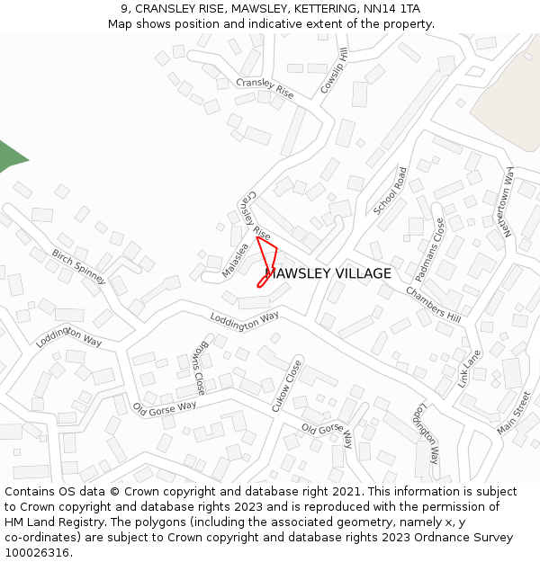 9, CRANSLEY RISE, MAWSLEY, KETTERING, NN14 1TA: Location map and indicative extent of plot