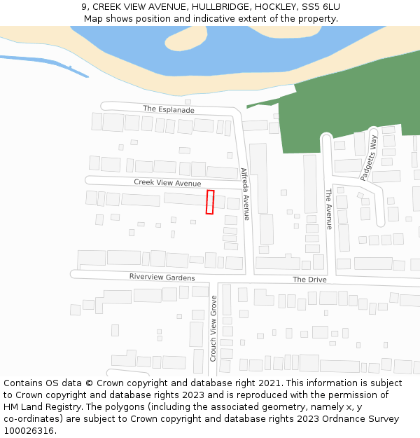 9, CREEK VIEW AVENUE, HULLBRIDGE, HOCKLEY, SS5 6LU: Location map and indicative extent of plot