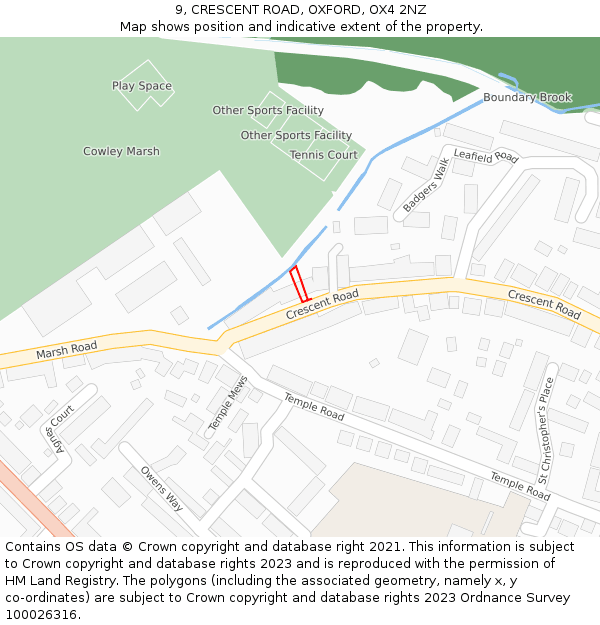 9, CRESCENT ROAD, OXFORD, OX4 2NZ: Location map and indicative extent of plot