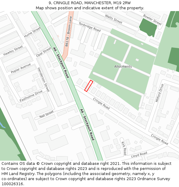 9, CRINGLE ROAD, MANCHESTER, M19 2RW: Location map and indicative extent of plot