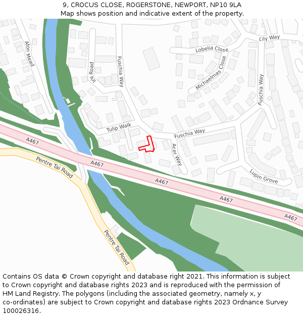 9, CROCUS CLOSE, ROGERSTONE, NEWPORT, NP10 9LA: Location map and indicative extent of plot