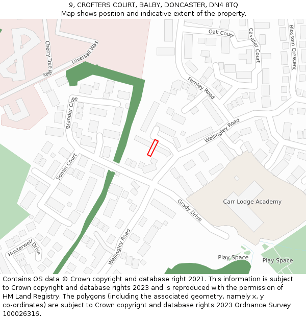 9, CROFTERS COURT, BALBY, DONCASTER, DN4 8TQ: Location map and indicative extent of plot