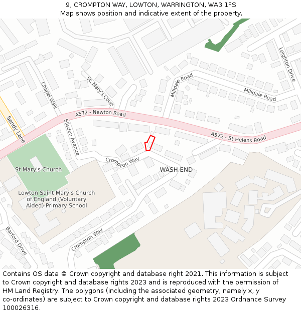 9, CROMPTON WAY, LOWTON, WARRINGTON, WA3 1FS: Location map and indicative extent of plot