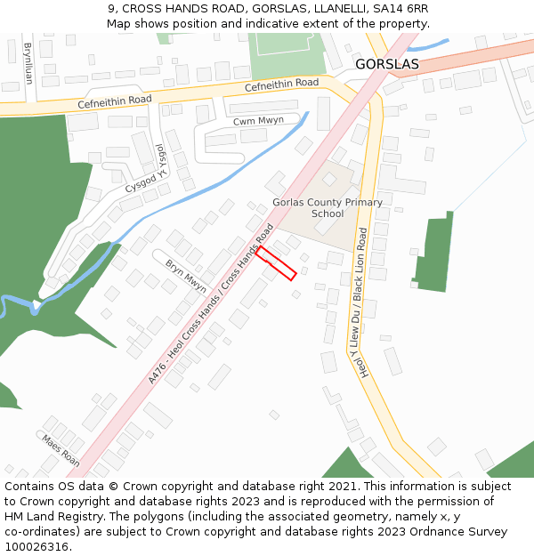 9, CROSS HANDS ROAD, GORSLAS, LLANELLI, SA14 6RR: Location map and indicative extent of plot