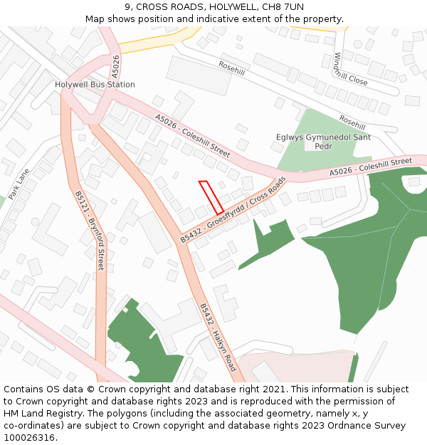 9, CROSS ROADS, HOLYWELL, CH8 7UN: Location map and indicative extent of plot