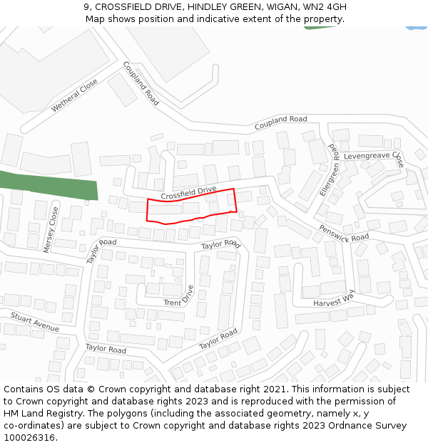 9, CROSSFIELD DRIVE, HINDLEY GREEN, WIGAN, WN2 4GH: Location map and indicative extent of plot