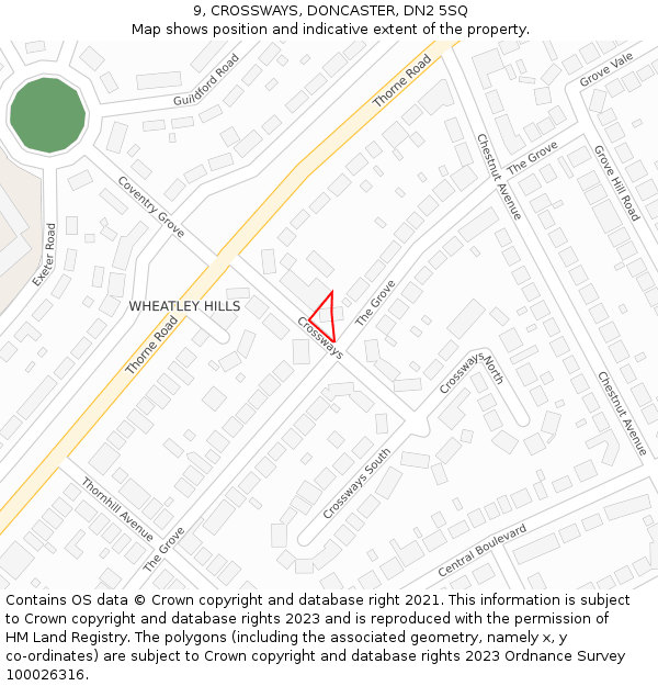 9, CROSSWAYS, DONCASTER, DN2 5SQ: Location map and indicative extent of plot