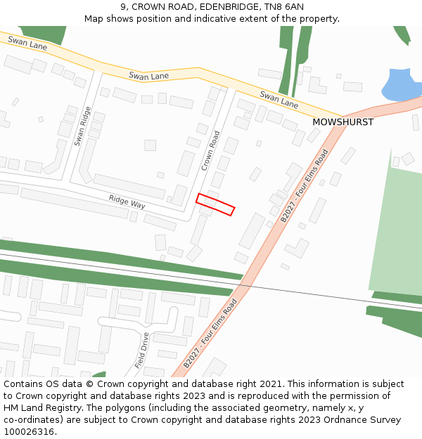 9, CROWN ROAD, EDENBRIDGE, TN8 6AN: Location map and indicative extent of plot